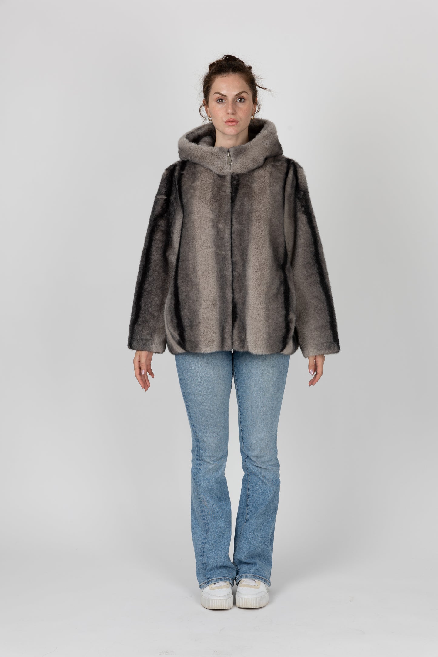 BLOUSON EN FAUSSE FOURRURE À RAYURES