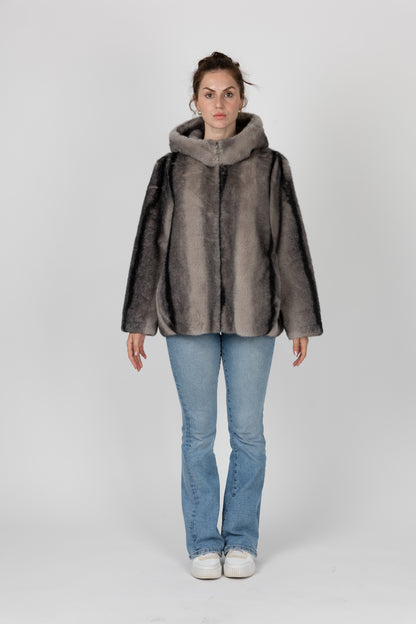 BLOUSON EN FAUSSE FOURRURE À RAYURES