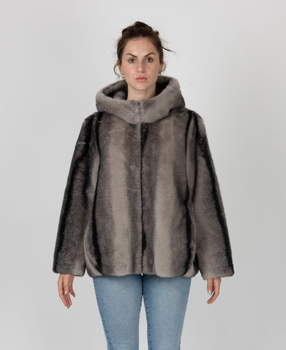 BLOUSON EN FAUSSE FOURRURE À RAYURES