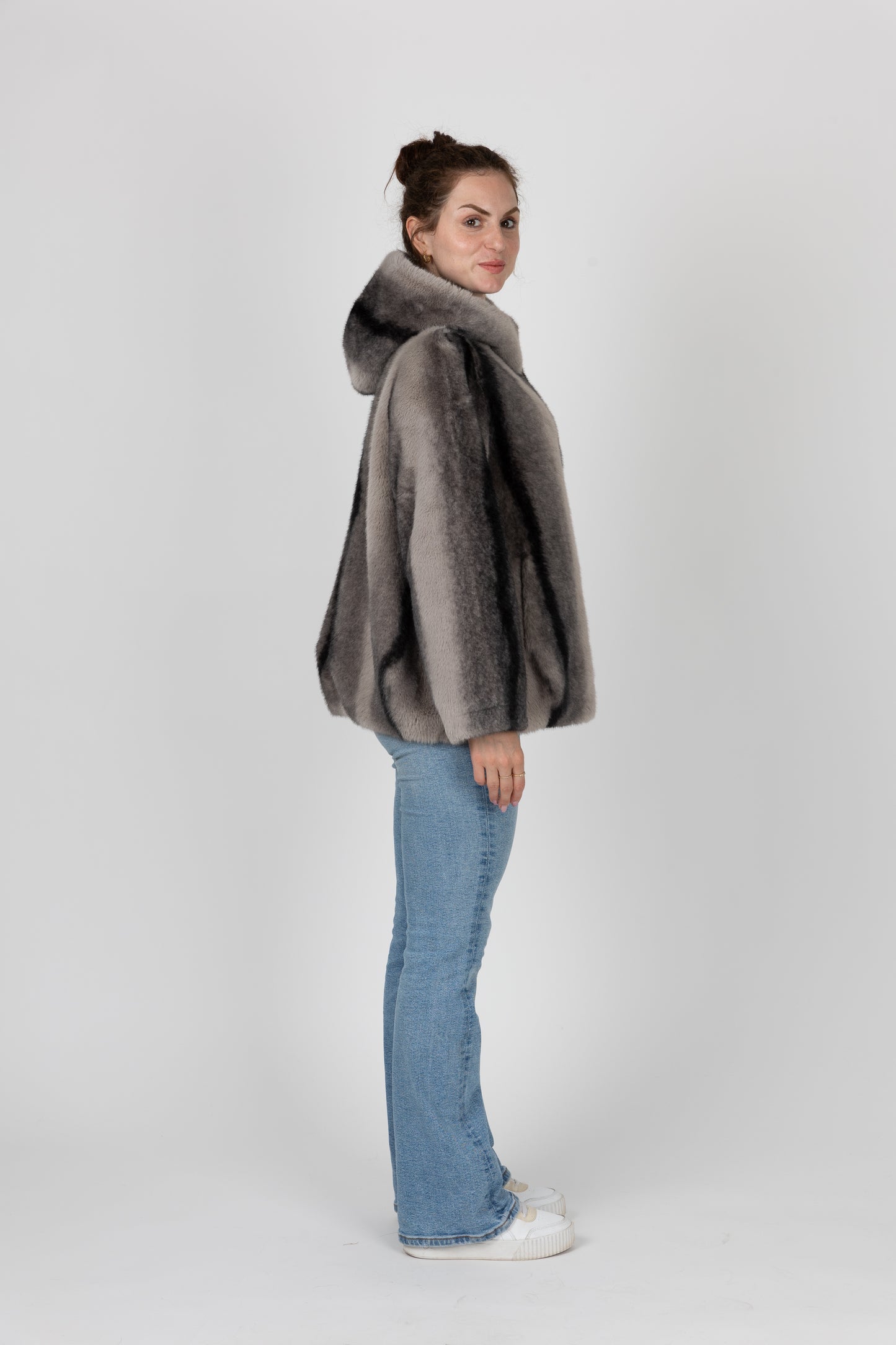 BLOUSON EN FAUSSE FOURRURE À RAYURES