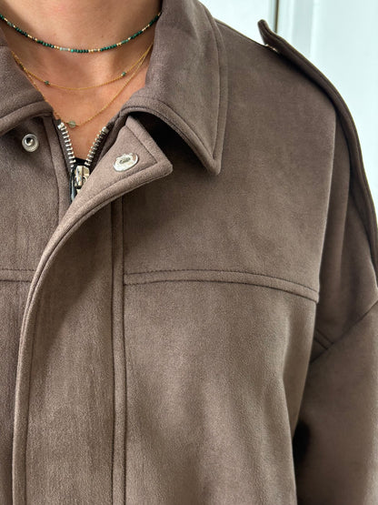 OVERSIZED SUEDE-EFFECT BOMBER JACKET