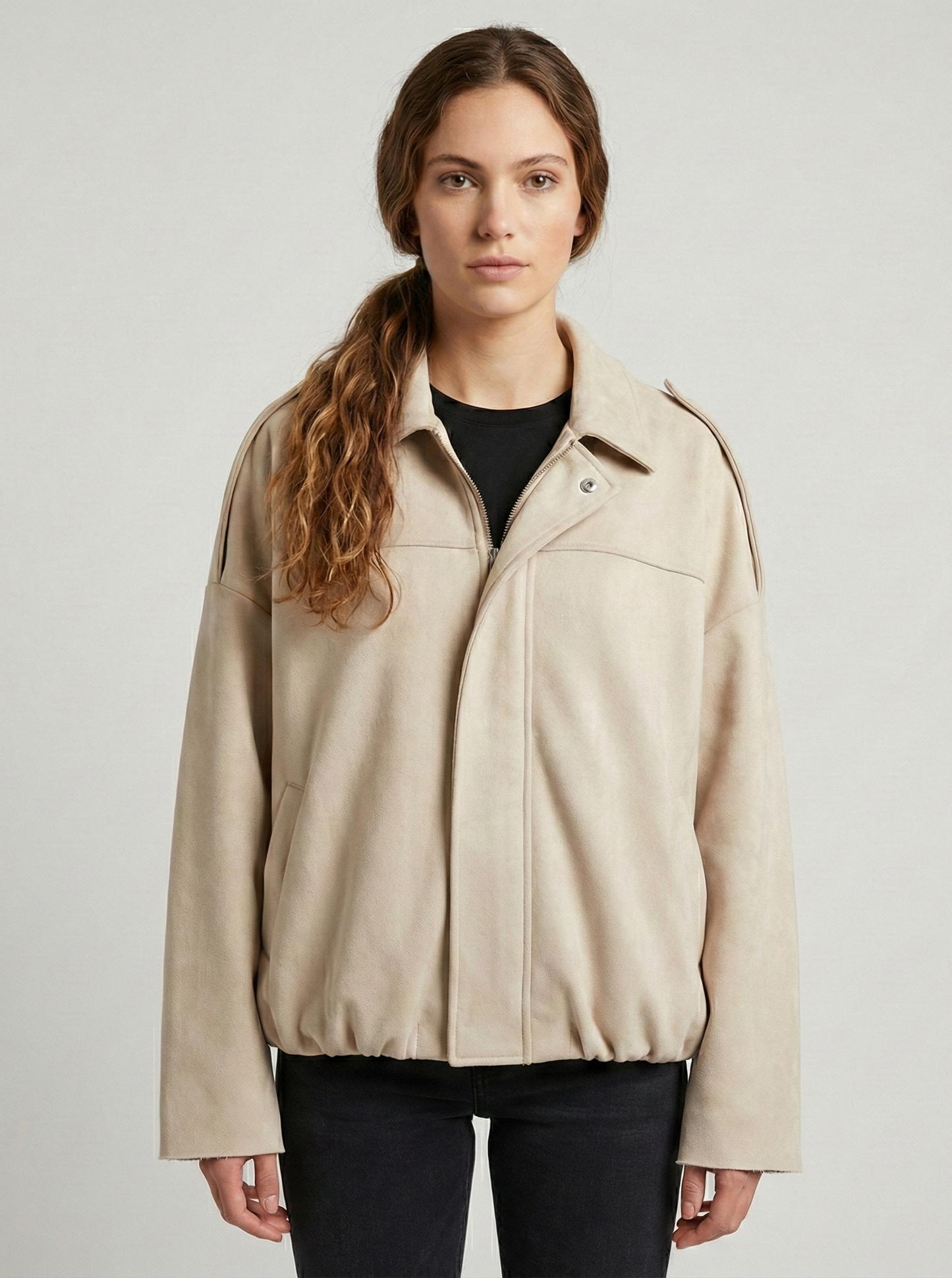 OVERSIZED SUEDE-EFFECT BOMBER JACKET