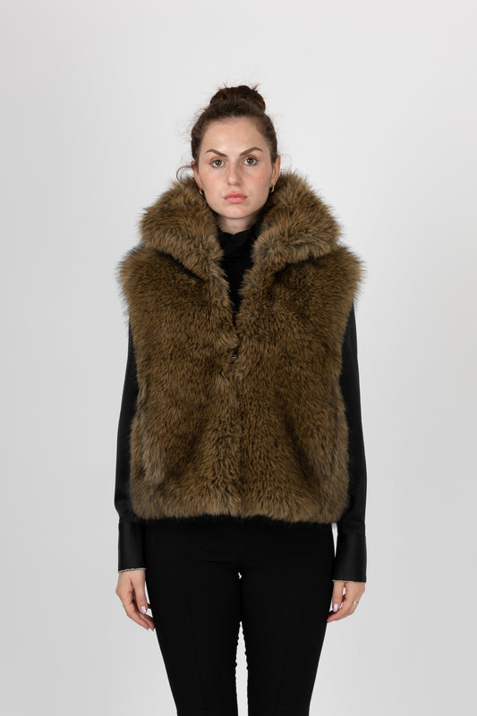 GILET SANS MANCHES EN FAUSSE FOURRURE