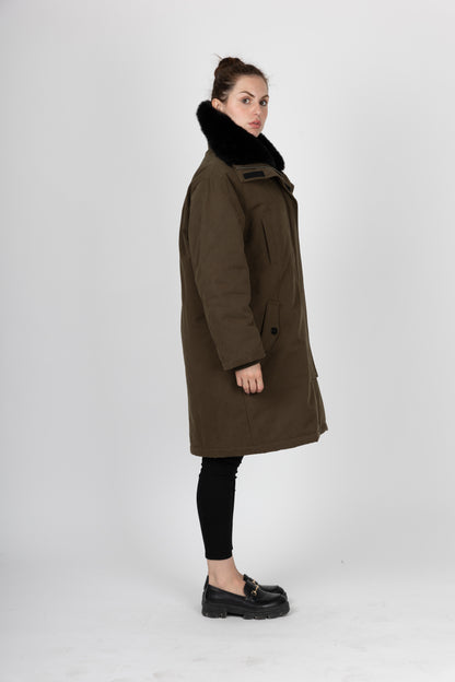 PARKA LONGUE AVEC INTÉRIEUR ET COL FAUSSE FOURRURE