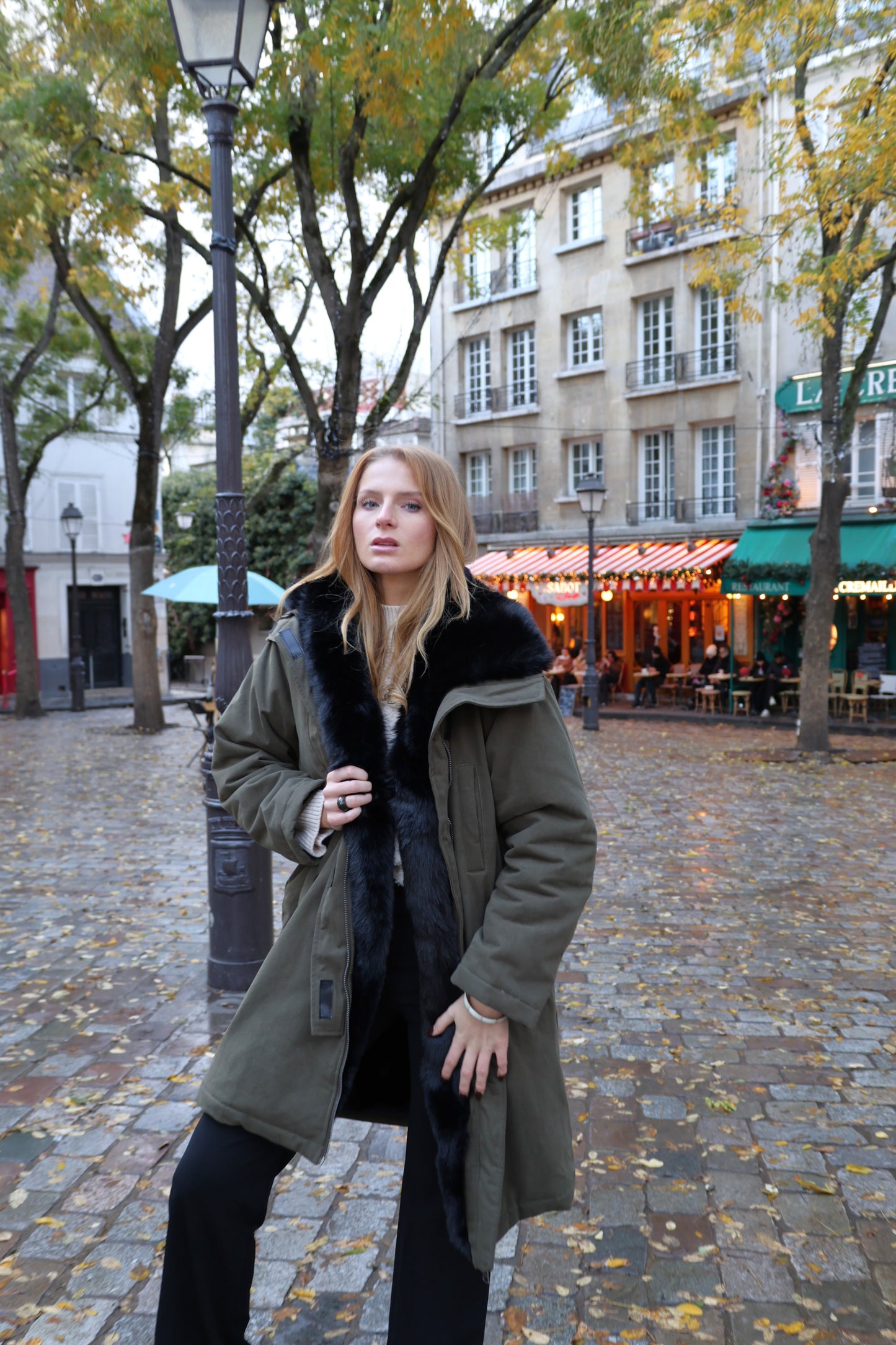 LONG PARKA WITH FAUX FUR INTERIOR AND COLLAR