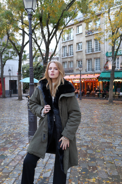 LONG PARKA WITH FAUX FUR INTERIOR AND COLLAR