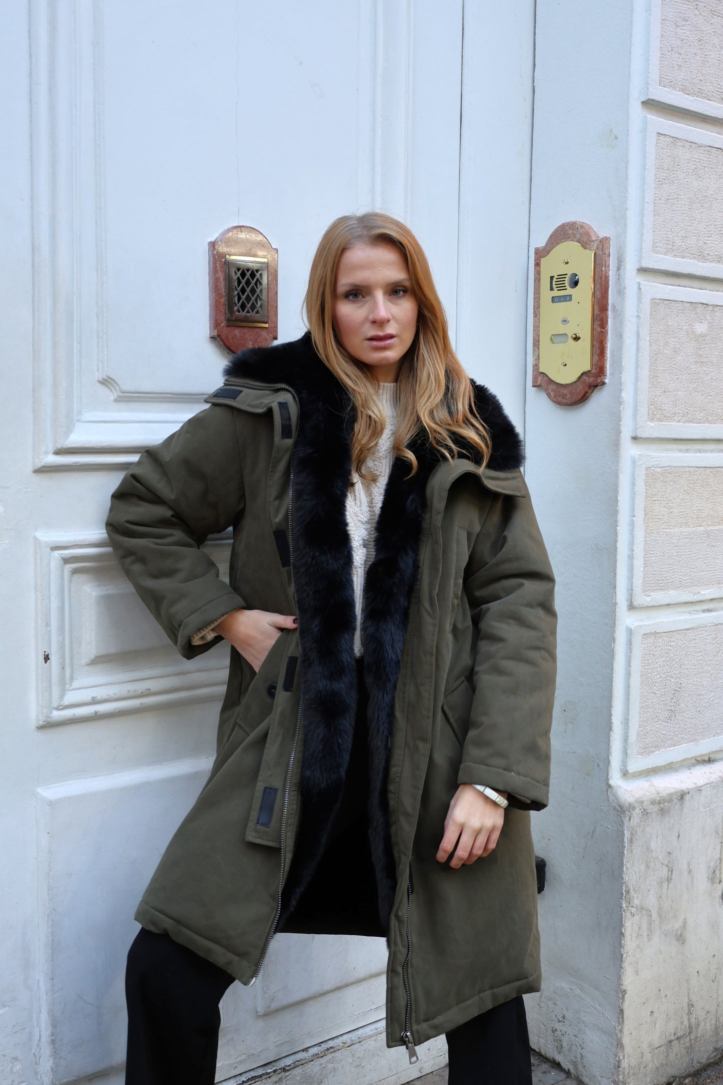 LONG PARKA WITH FAUX FUR INTERIOR AND COLLAR