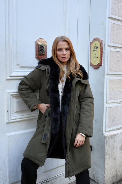 LONG PARKA WITH FAUX FUR INTERIOR AND COLLAR