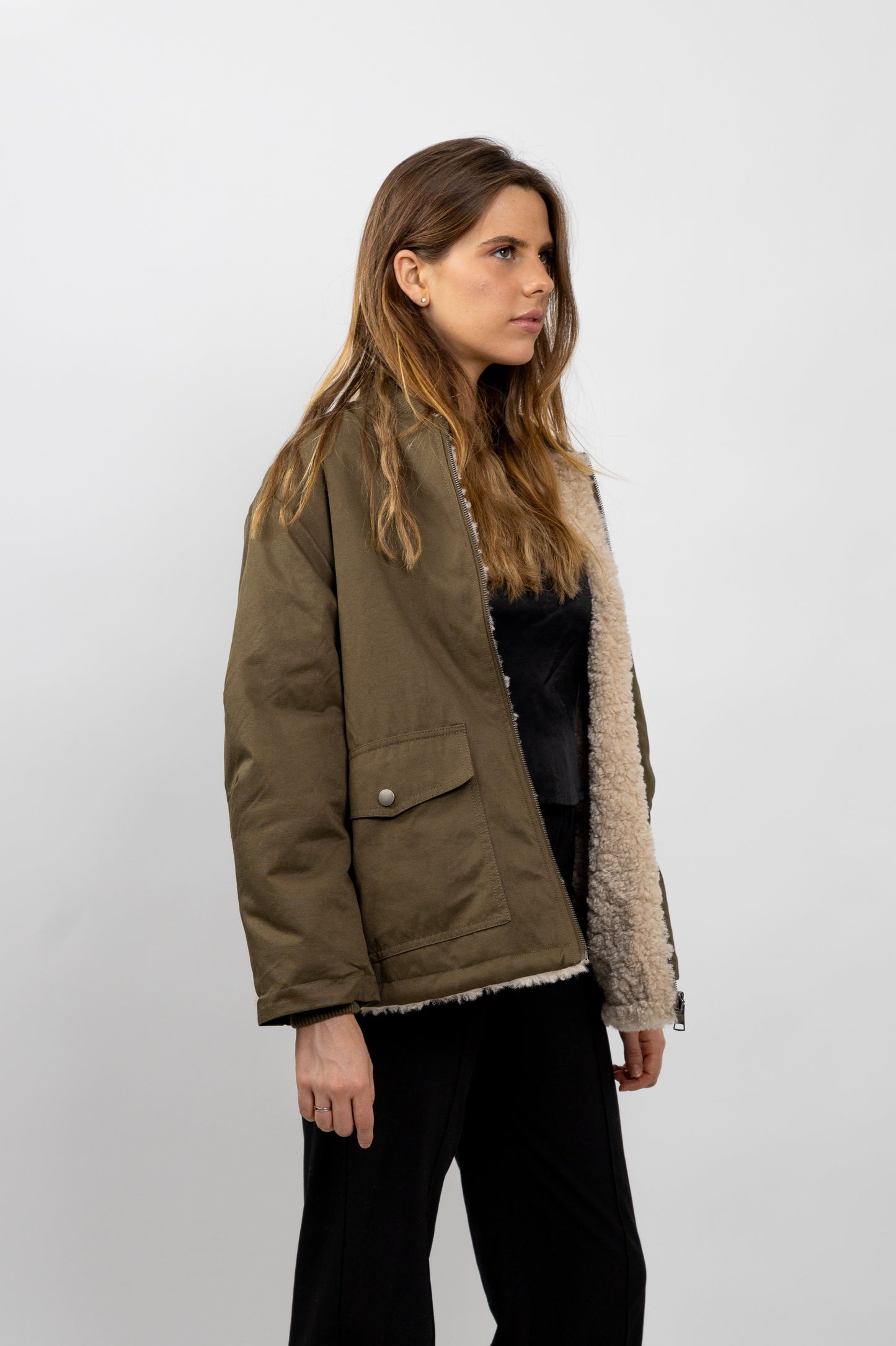 BLOUSON REVERSIBLE AVEC FAUSSE FOURRURE MOUTON