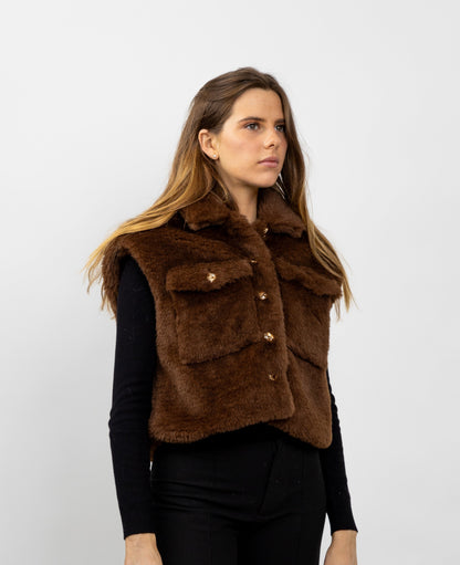 GILET SANS MANCHES  FAUSSE FOURRURE MOUTON