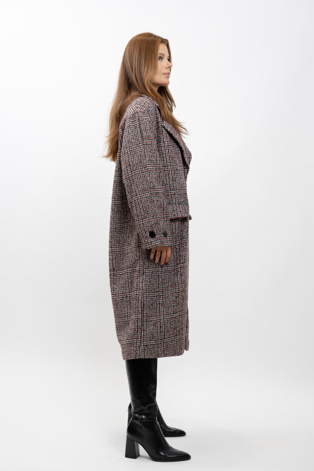 MANTEAU LONG EN LAINE À CARREAUX