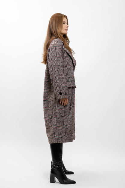 MANTEAU LONG EN LAINE À CARREAUX