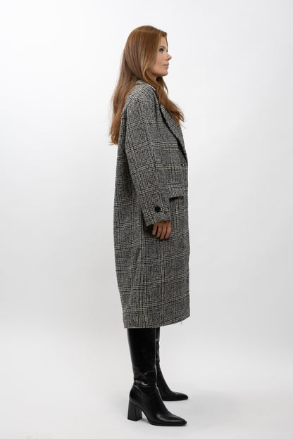 MANTEAU LONG EN LAINE À CARREAUX