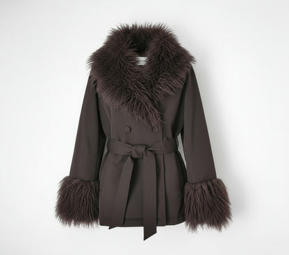 MANTEAU AVEC COL FAUSSE FOURRURE MOUTON DE MONGOLIE