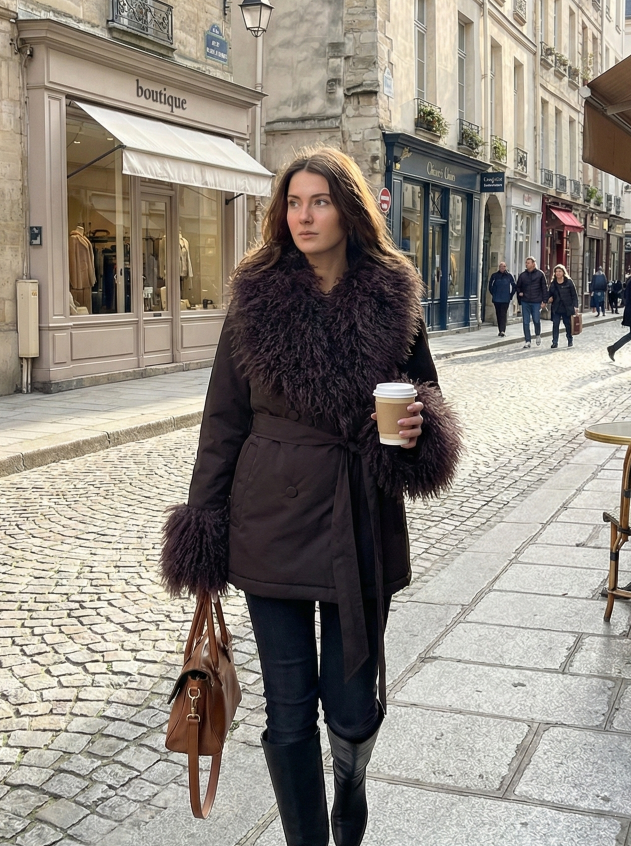 MONGOLIAN SHEEP COAT WITH FAUX FUR COLLAR