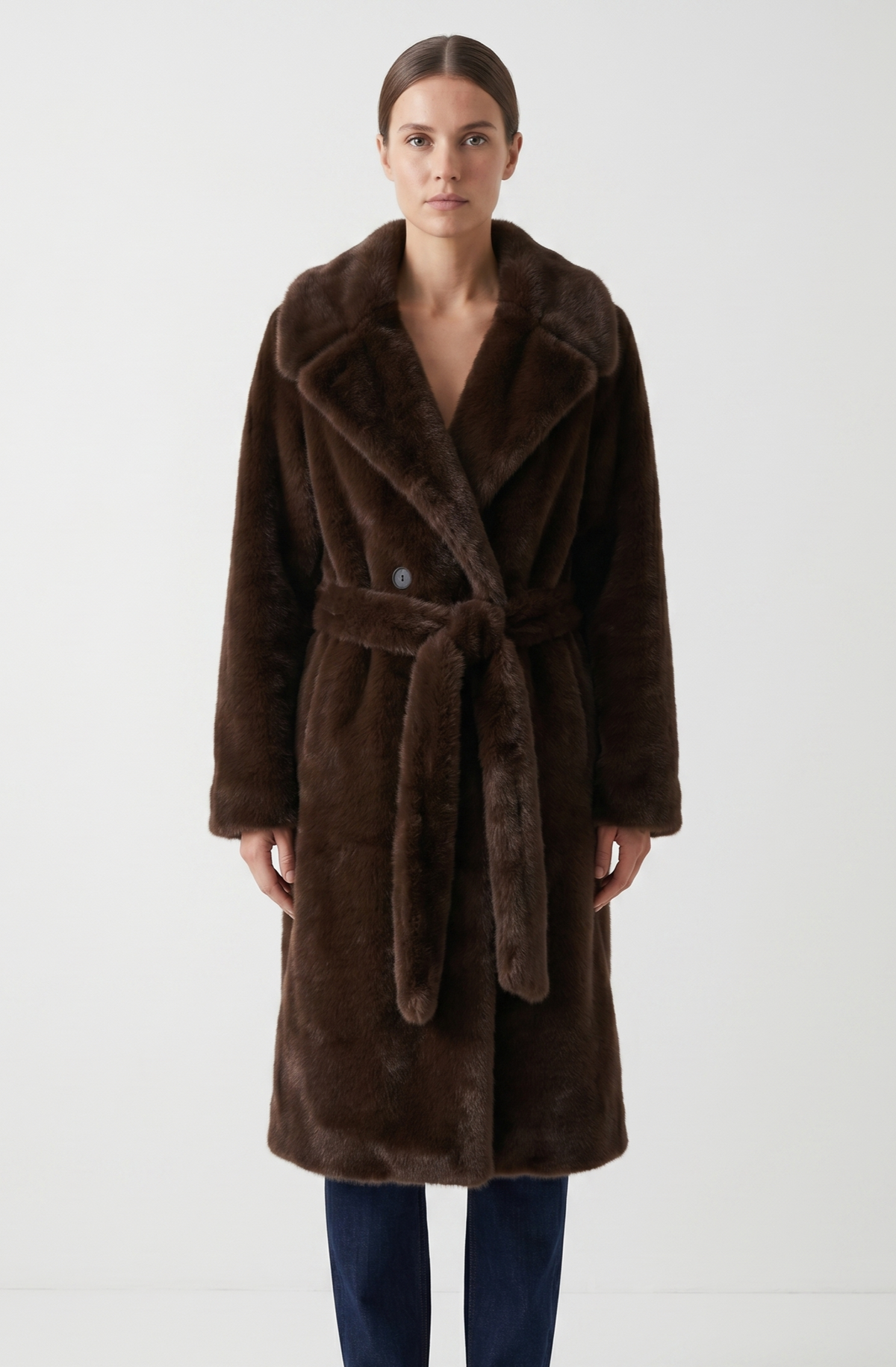 MANTEAU LONG EN FAUSSE FOURRURE A CEINTURE - K-ZELL PARIS