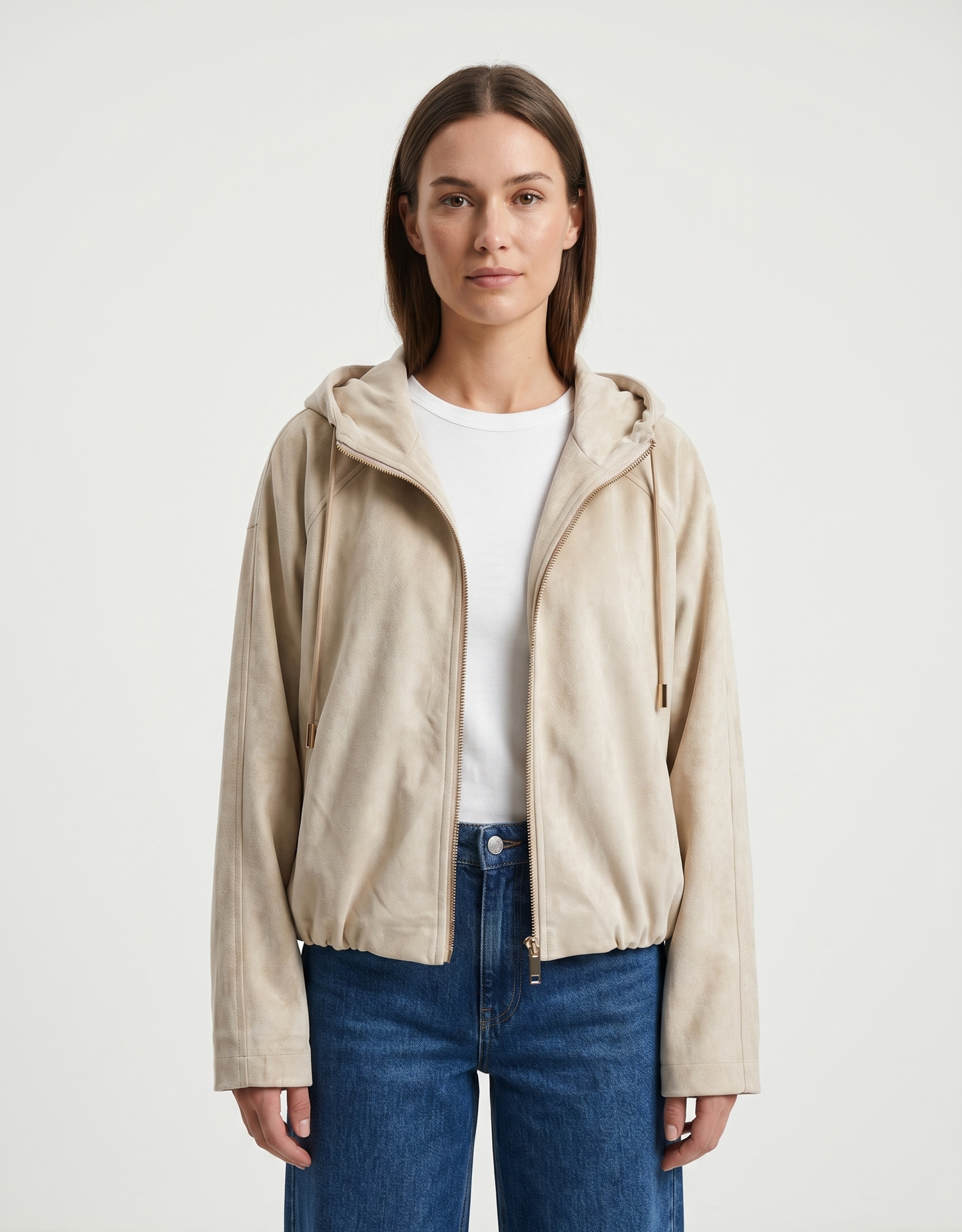 VESTE ZIPPÉE À CAPUCHE EFFET DAIM