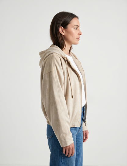 VESTE ZIPPÉE À CAPUCHE EFFET DAIM