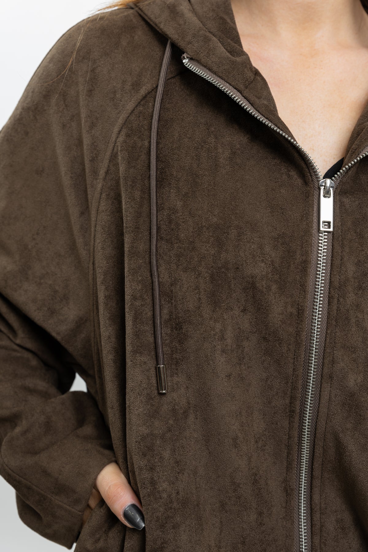 VESTE ZIPPÉE À CAPUCHE EFFET DAIM