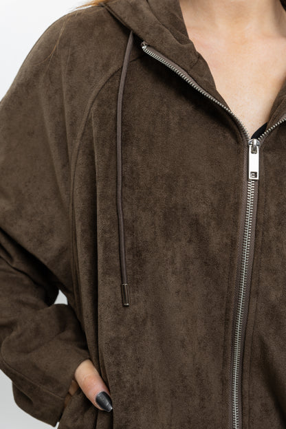 VESTE ZIPPÉE À CAPUCHE EFFET DAIM