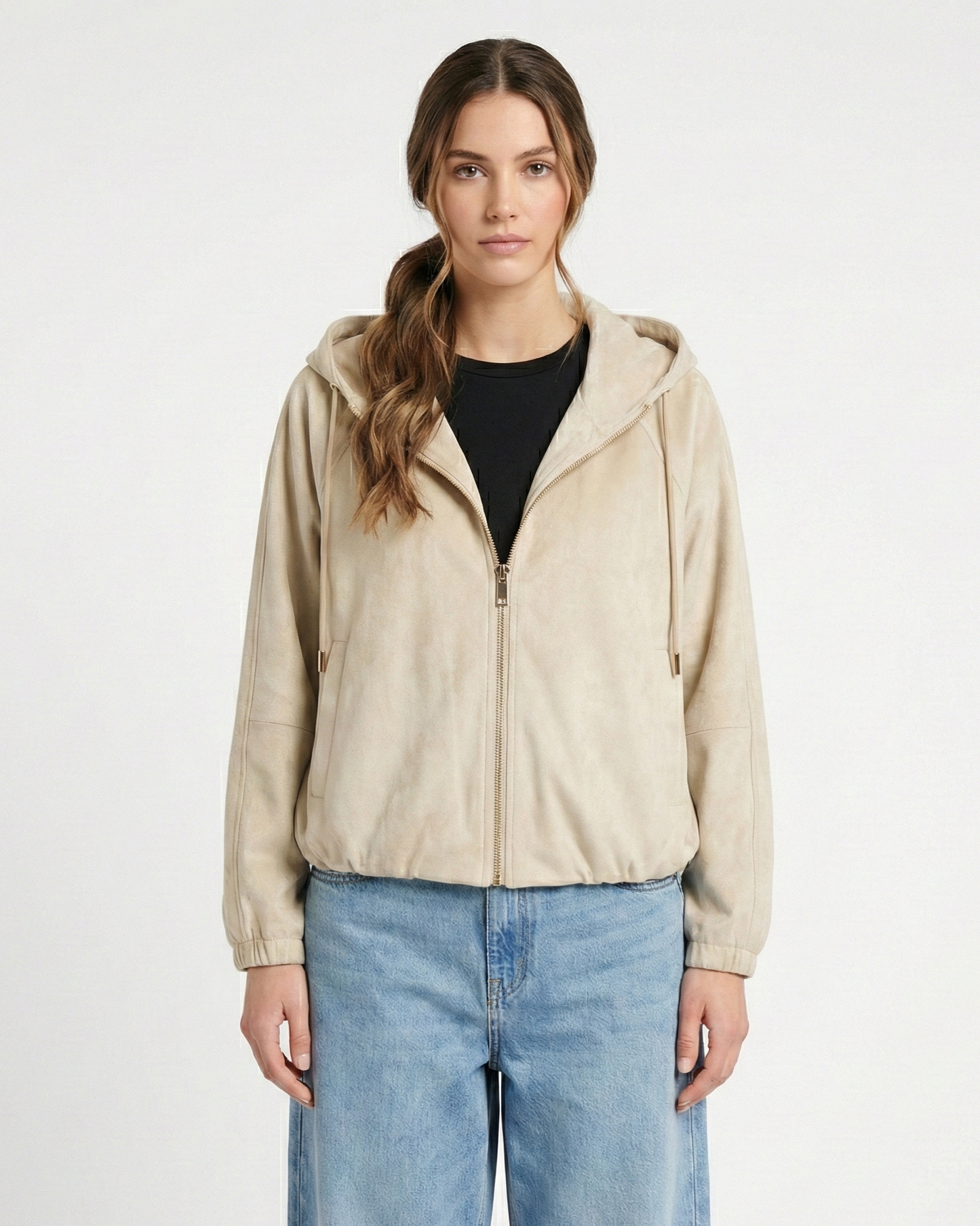 VESTE ZIPPÉE À CAPUCHE EFFET DAIM