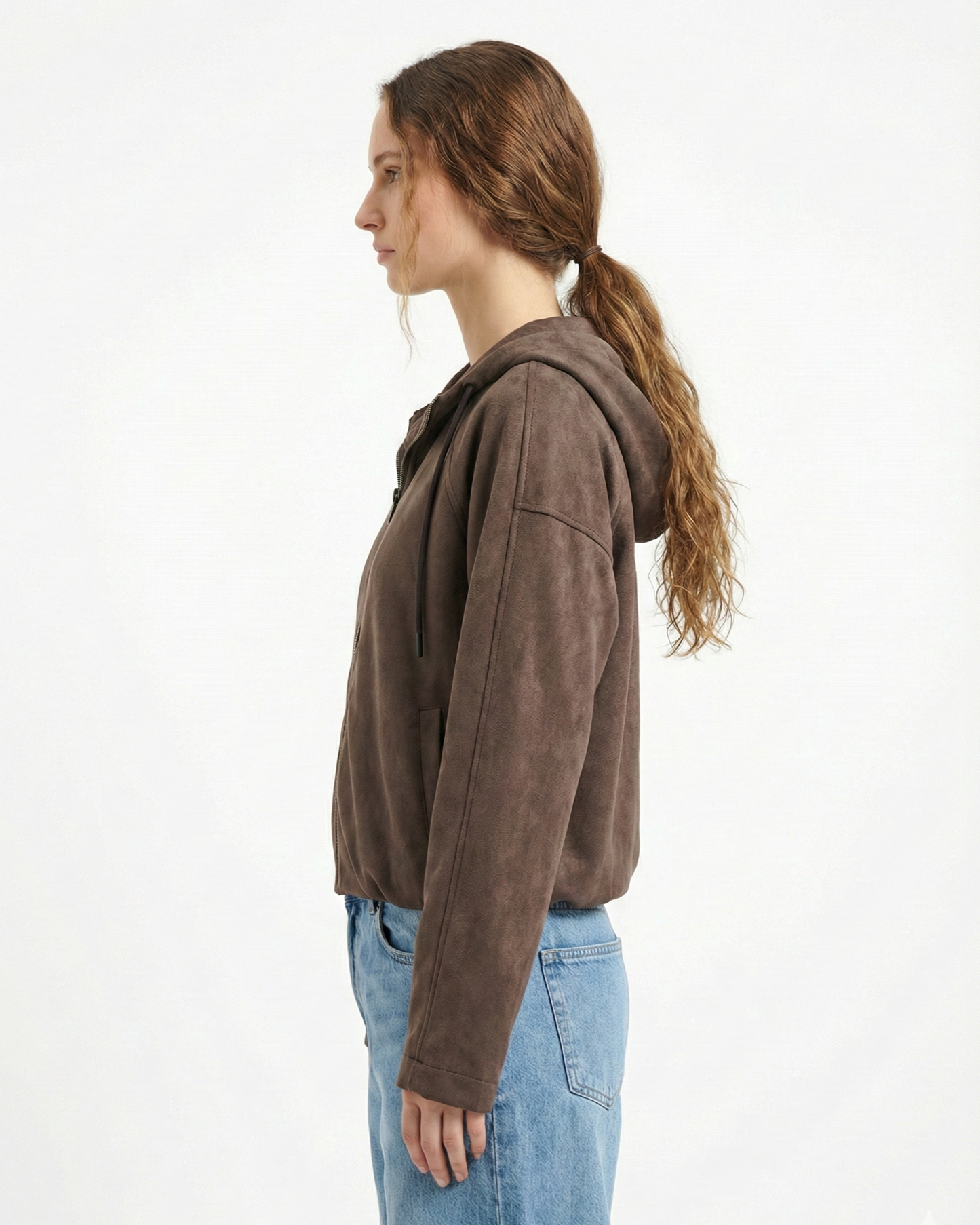 VESTE ZIPPÉE À CAPUCHE EFFET DAIM