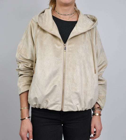 VESTE ZIPPÉE À CAPUCHE EFFET DAIM