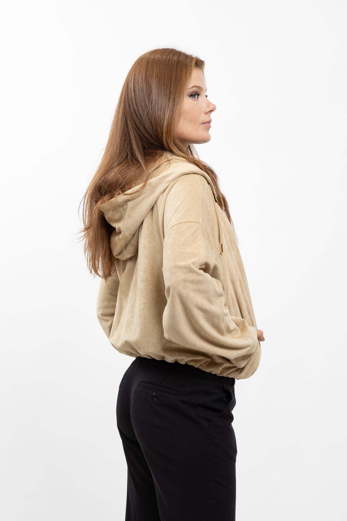 VESTE ZIPPÉE À CAPUCHE EFFET DAIM