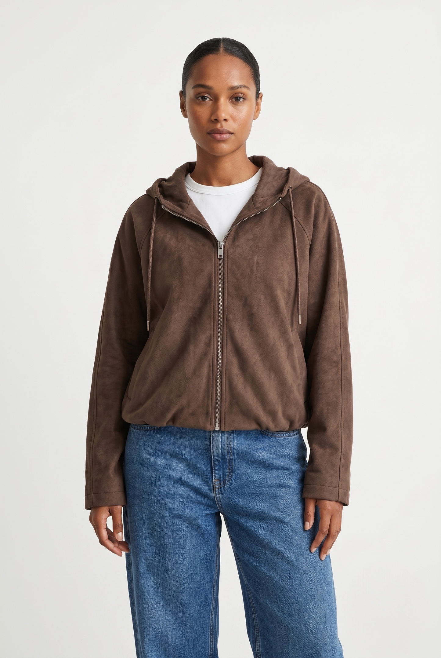 VESTE ZIPPÉE À CAPUCHE EFFET DAIM