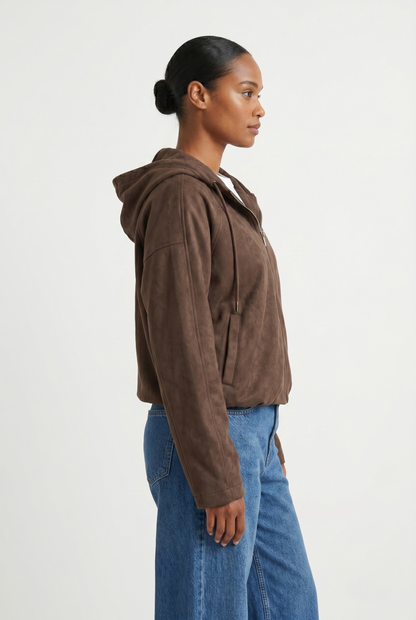 VESTE ZIPPÉE À CAPUCHE EFFET DAIM
