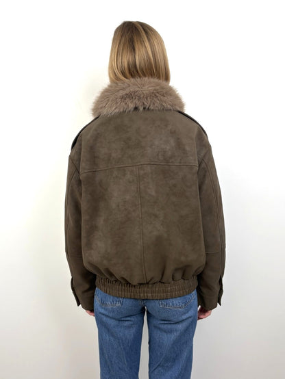 BLOUSON EFFET DAIM AVEC COL EN FAUSSE FOURRURE