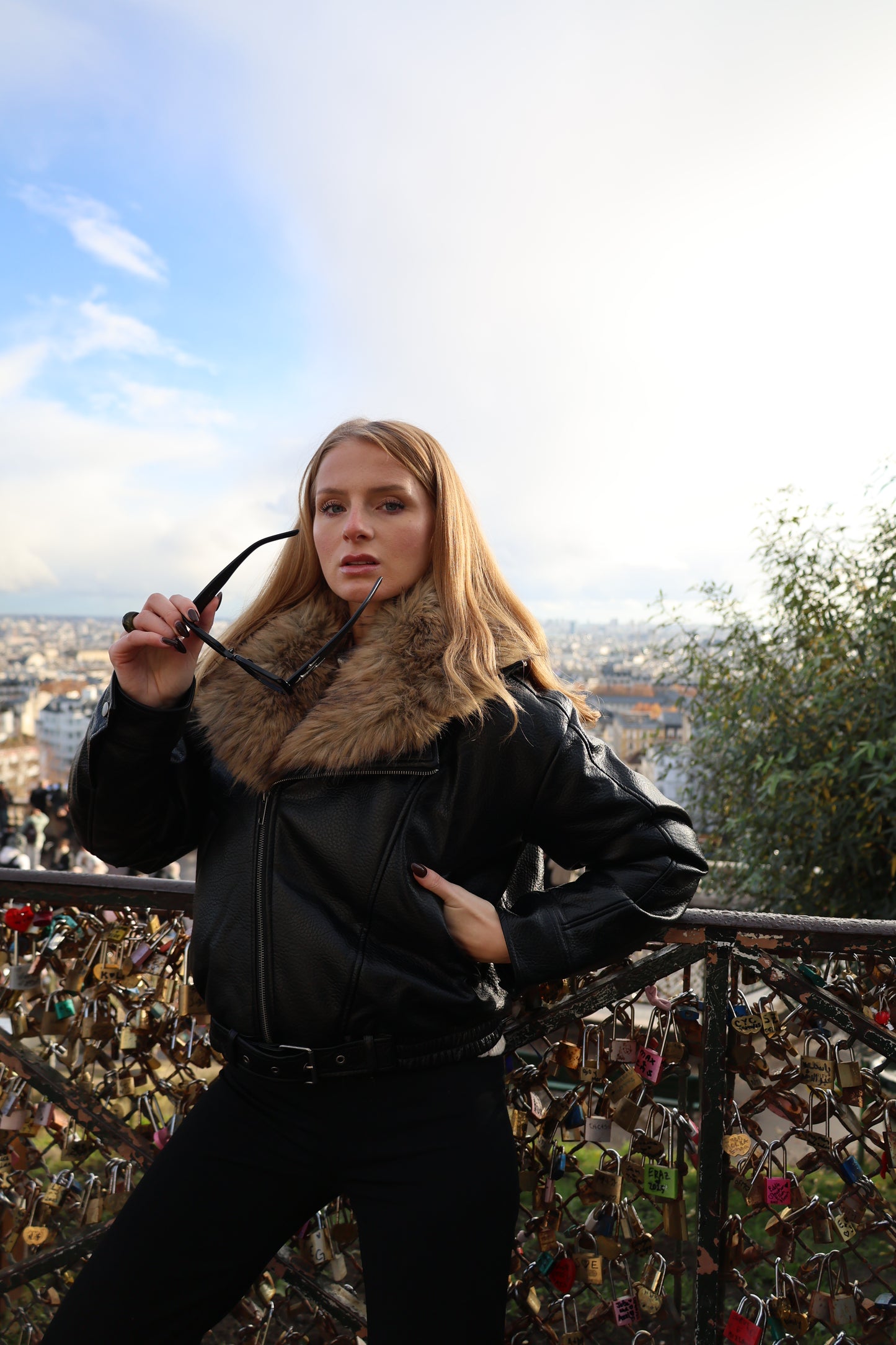 FAUX LEATHER JACKET WITH FAUX FUR