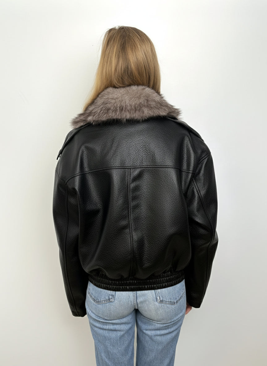 BLOUSON SIMILICUIR COL EN FAUSSE FOURRURE