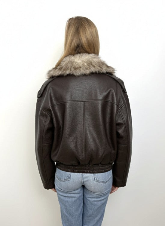 BLOUSON SIMILICUIR COL EN FAUSSE FOURRURE