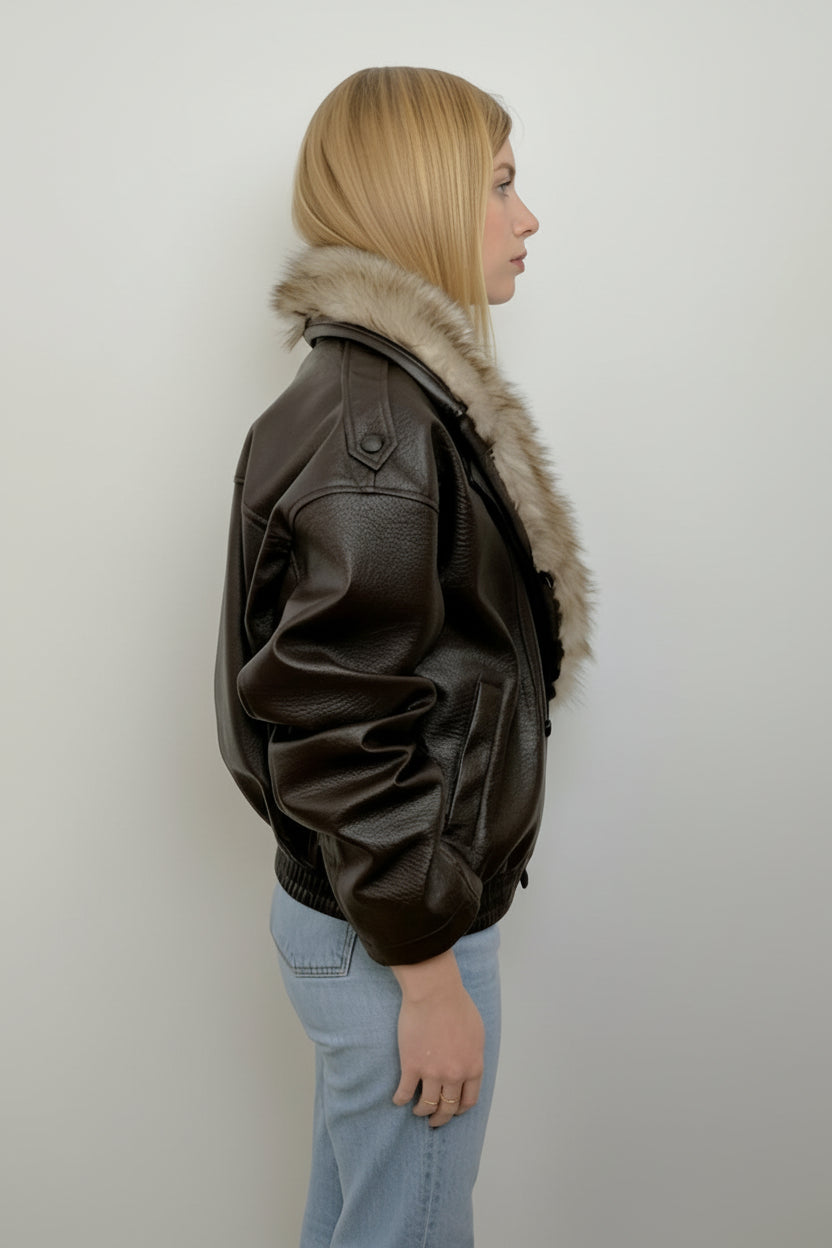 BLOUSON SIMILICUIR COL EN FAUSSE FOURRURE