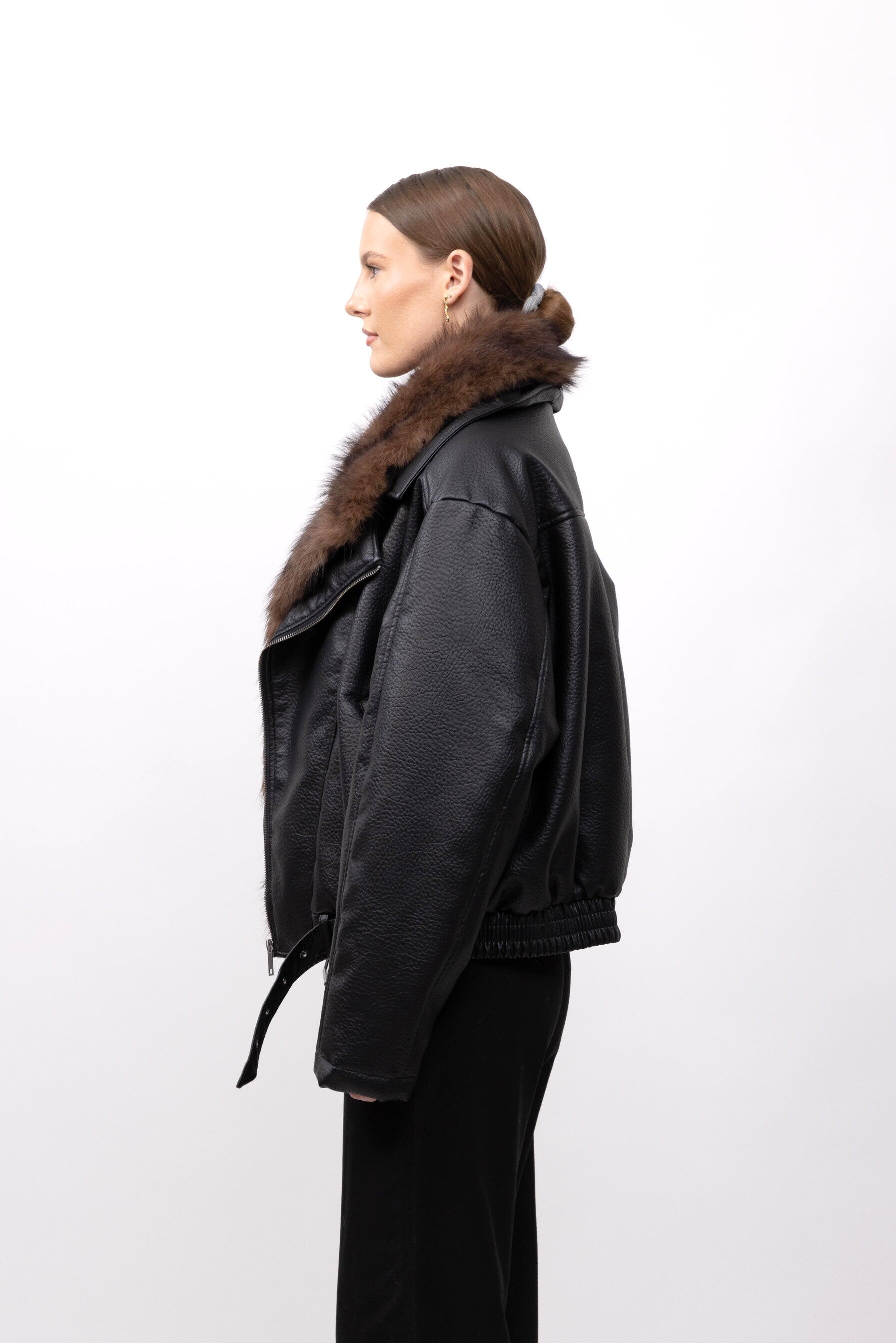 BLOUSON SIMILICUIR AVEC COL FAUSSE FOURRURE AMOVIBLE - K-ZELL PARIS