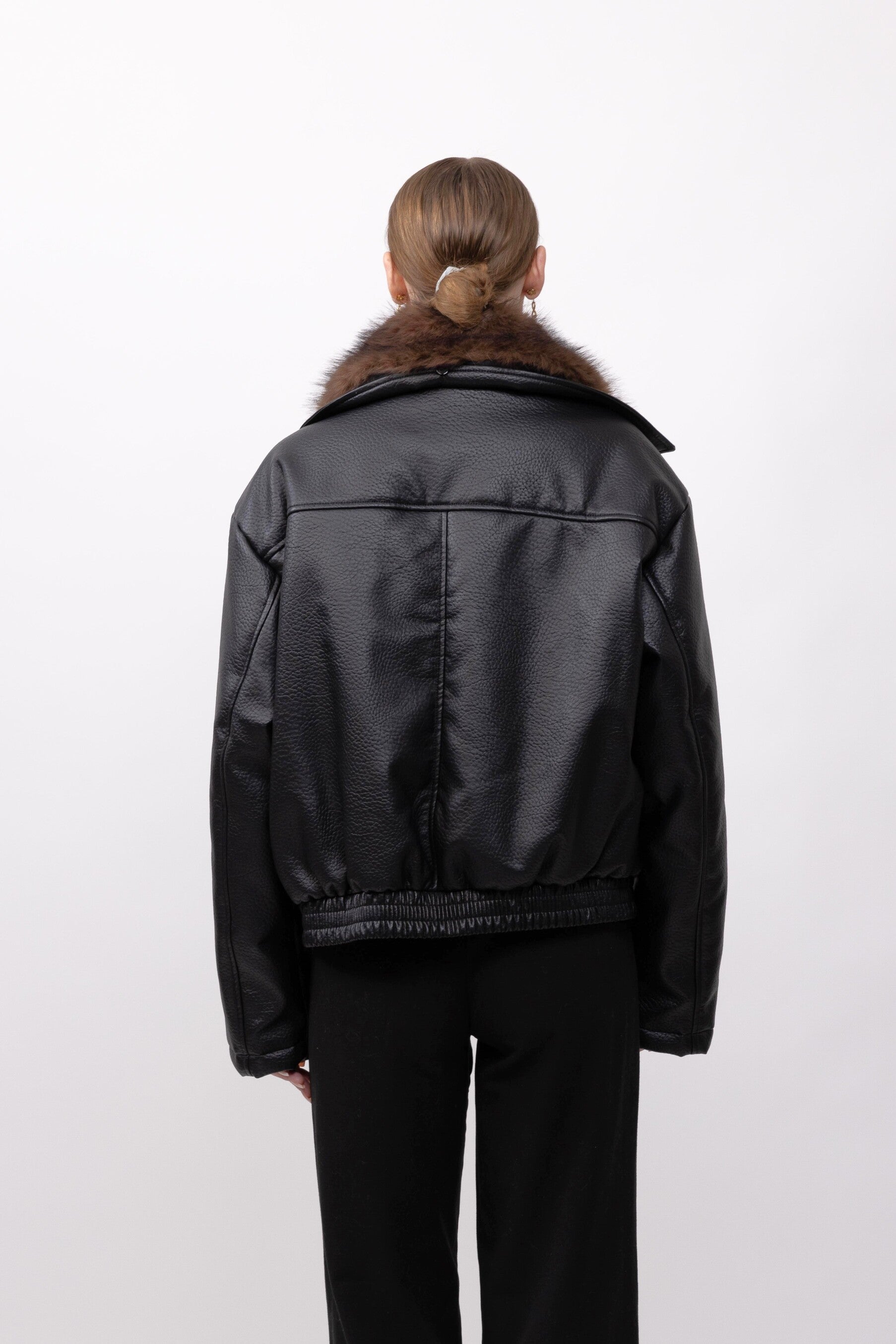 BLOUSON SIMILICUIR AVEC COL FAUSSE FOURRURE AMOVIBLE - K-ZELL PARIS