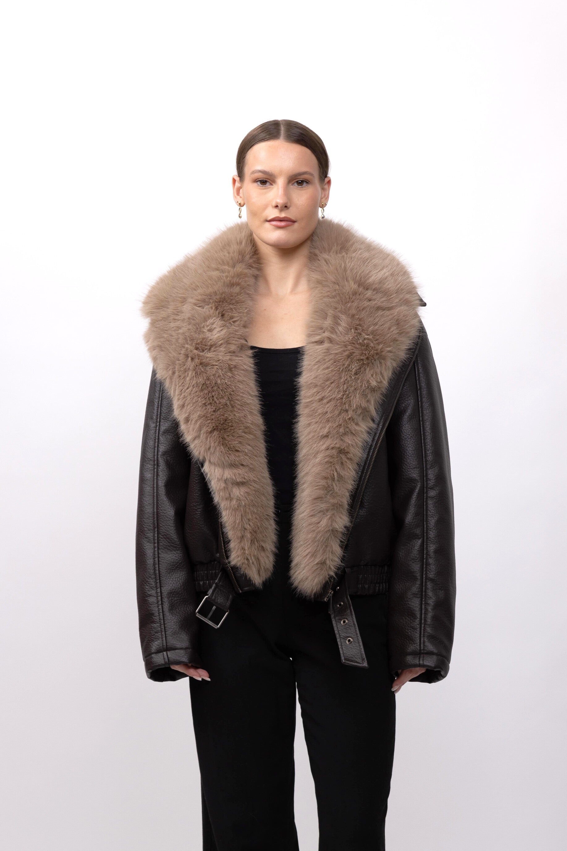 BLOUSON SIMILICUIR AVEC COL FAUSSE FOURRURE AMOVIBLE - K-ZELL PARIS