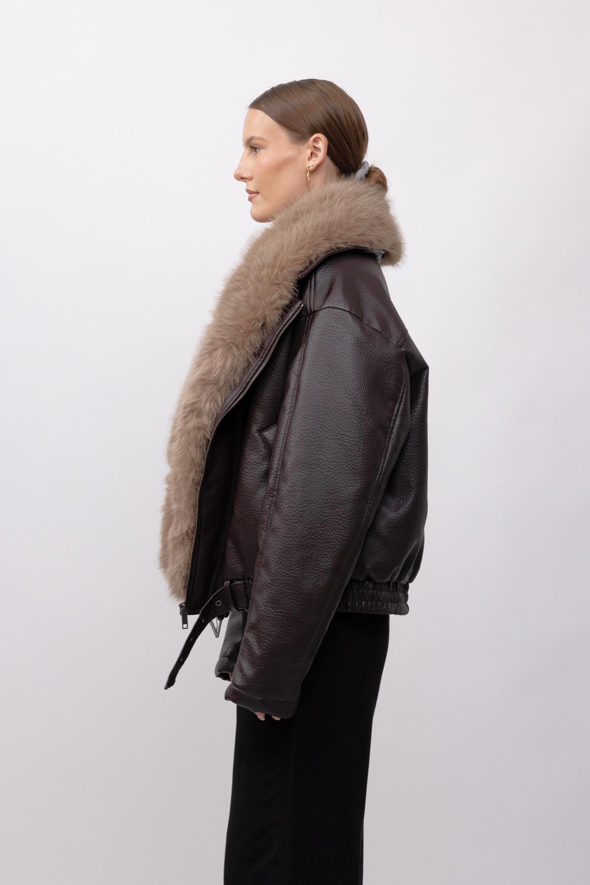 BLOUSON SIMILICUIR AVEC COL FAUSSE FOURRURE AMOVIBLE - K-ZELL PARIS
