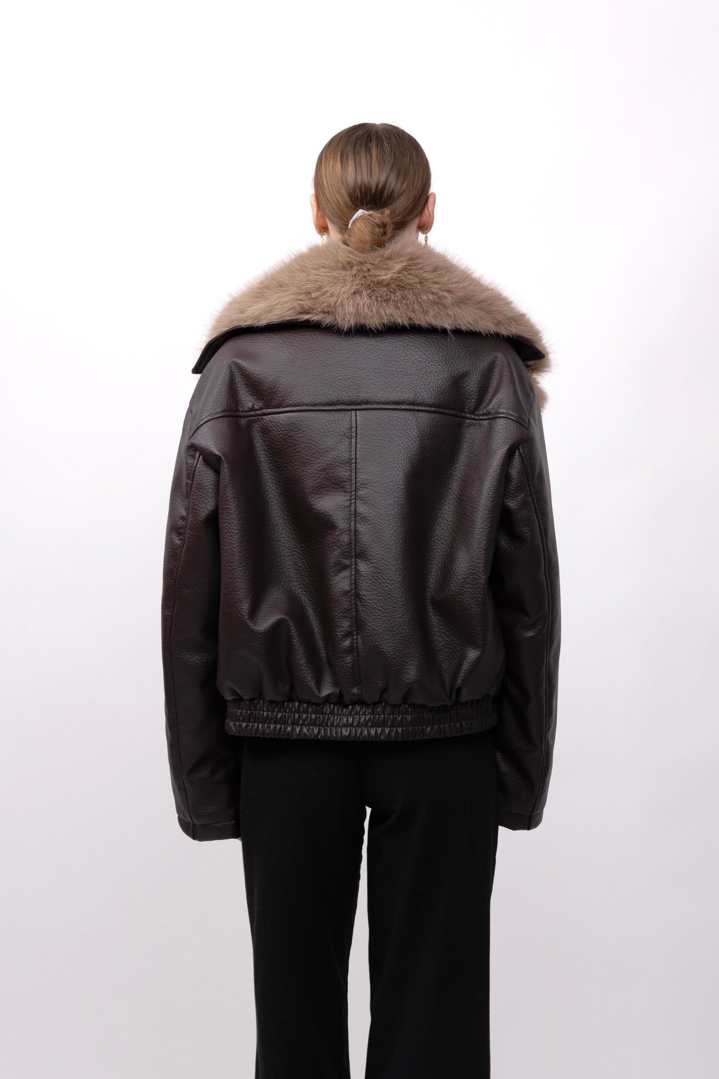 BLOUSON SIMILICUIR AVEC COL FAUSSE FOURRURE AMOVIBLE - K-ZELL PARIS