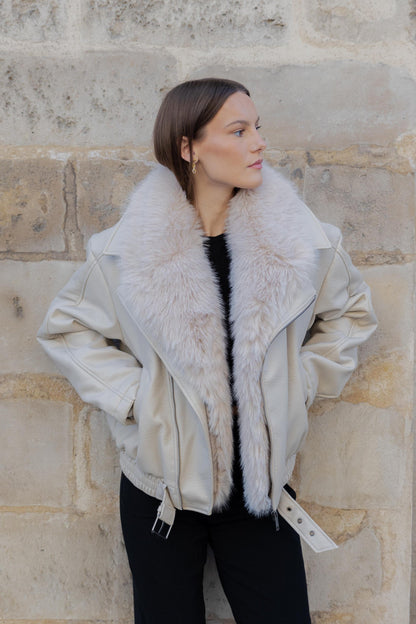 BLOUSON SIMILICUIR AVEC COL FAUSSE FOURRURE AMOVIBLE - K-ZELL PARIS