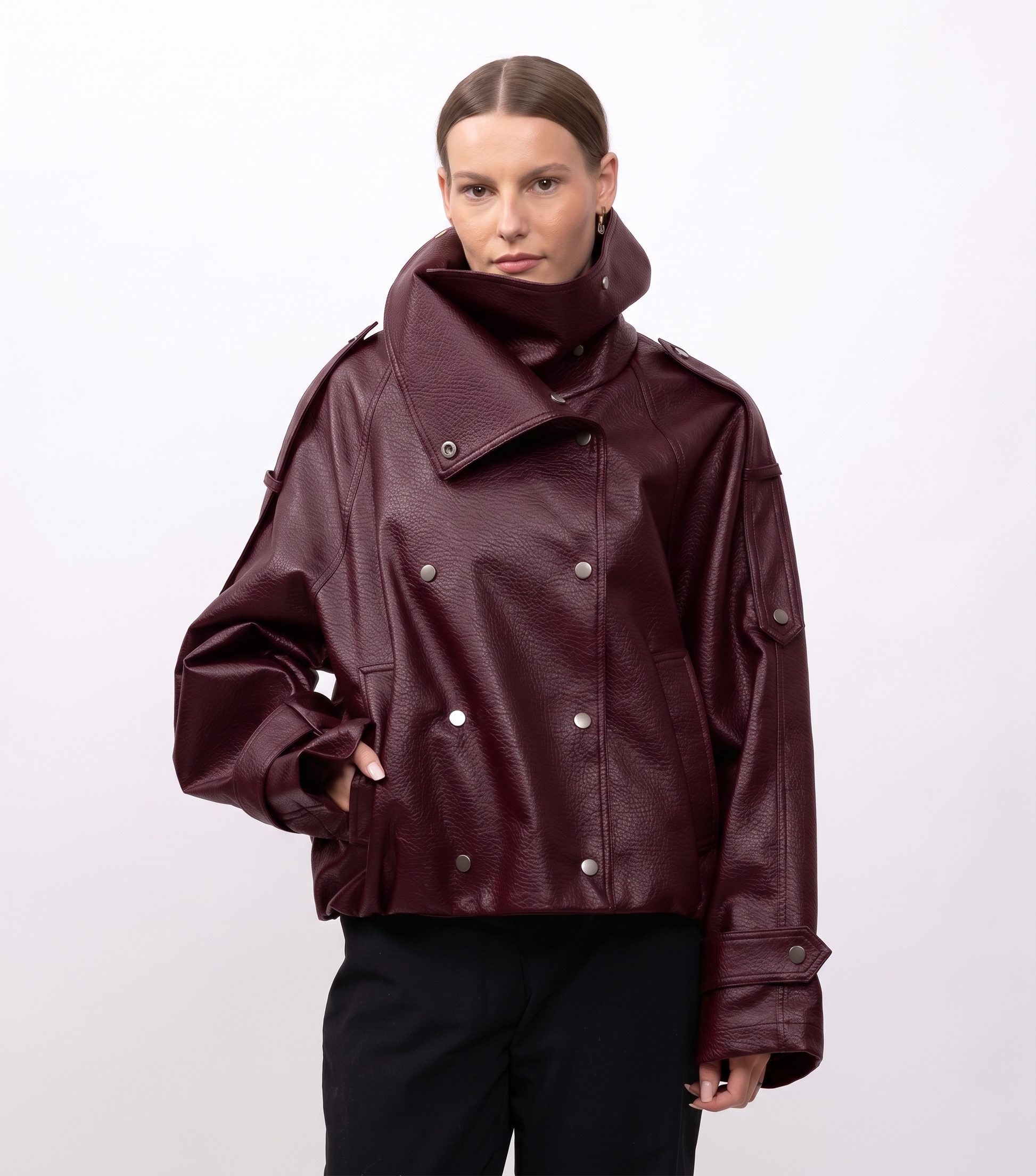 BLOUSON EN SIMILICUIR AVEC COL MONTANT - K-ZELL PARIS