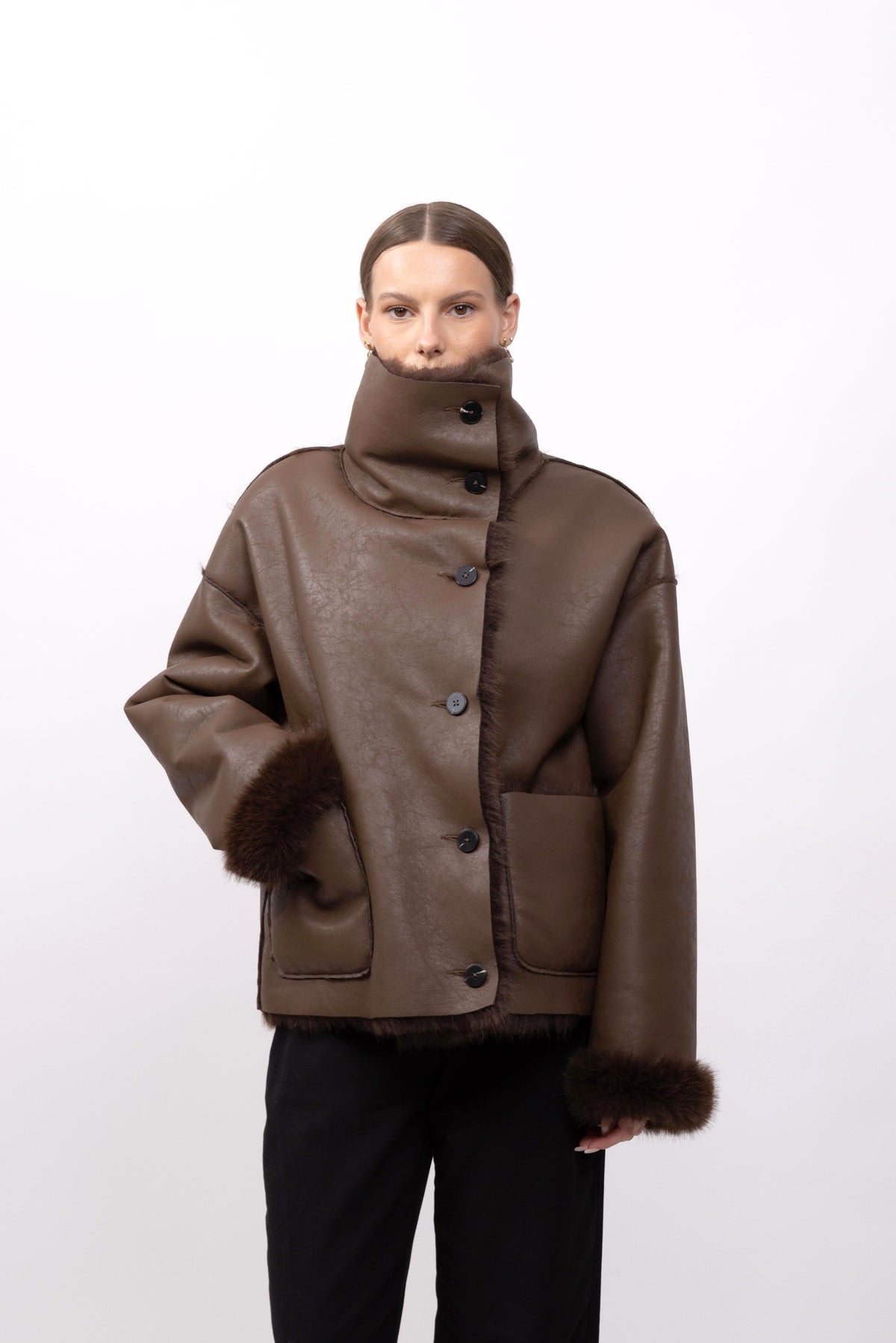 REVERSIBLE FAUX FUR SHORT COAT