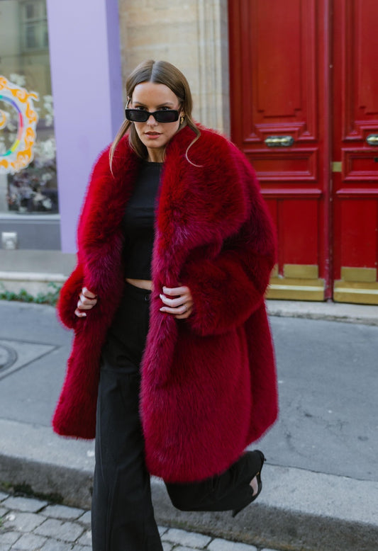 MID-LENGTH FAUX FOX FUR COAT