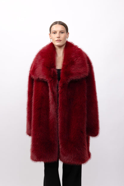 MANTEAU MI-LONG EN FAUSSE FOURRURE EFFET RENARD