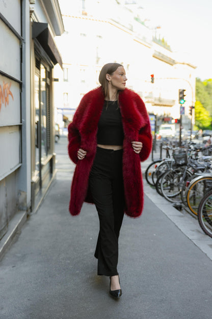 MANTEAU MI-LONG EN FAUSSE FOURRURE EFFET RENARD