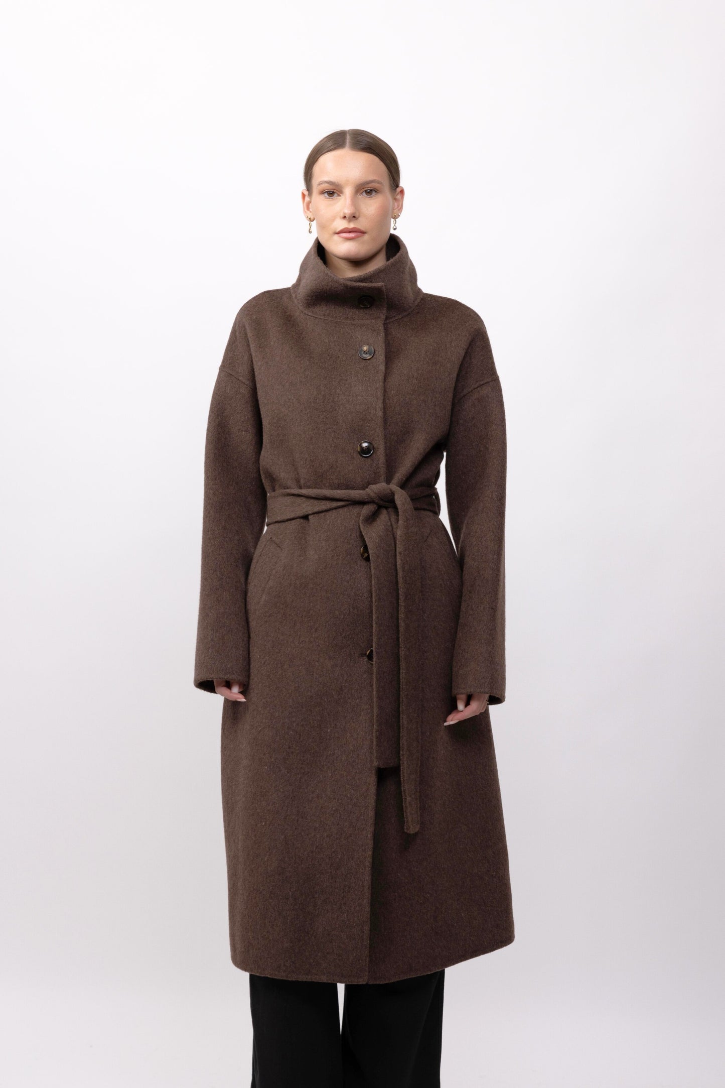 MANTEAU LAINE À COL MONTANT - FAIT MAIN - K-ZELL PARIS