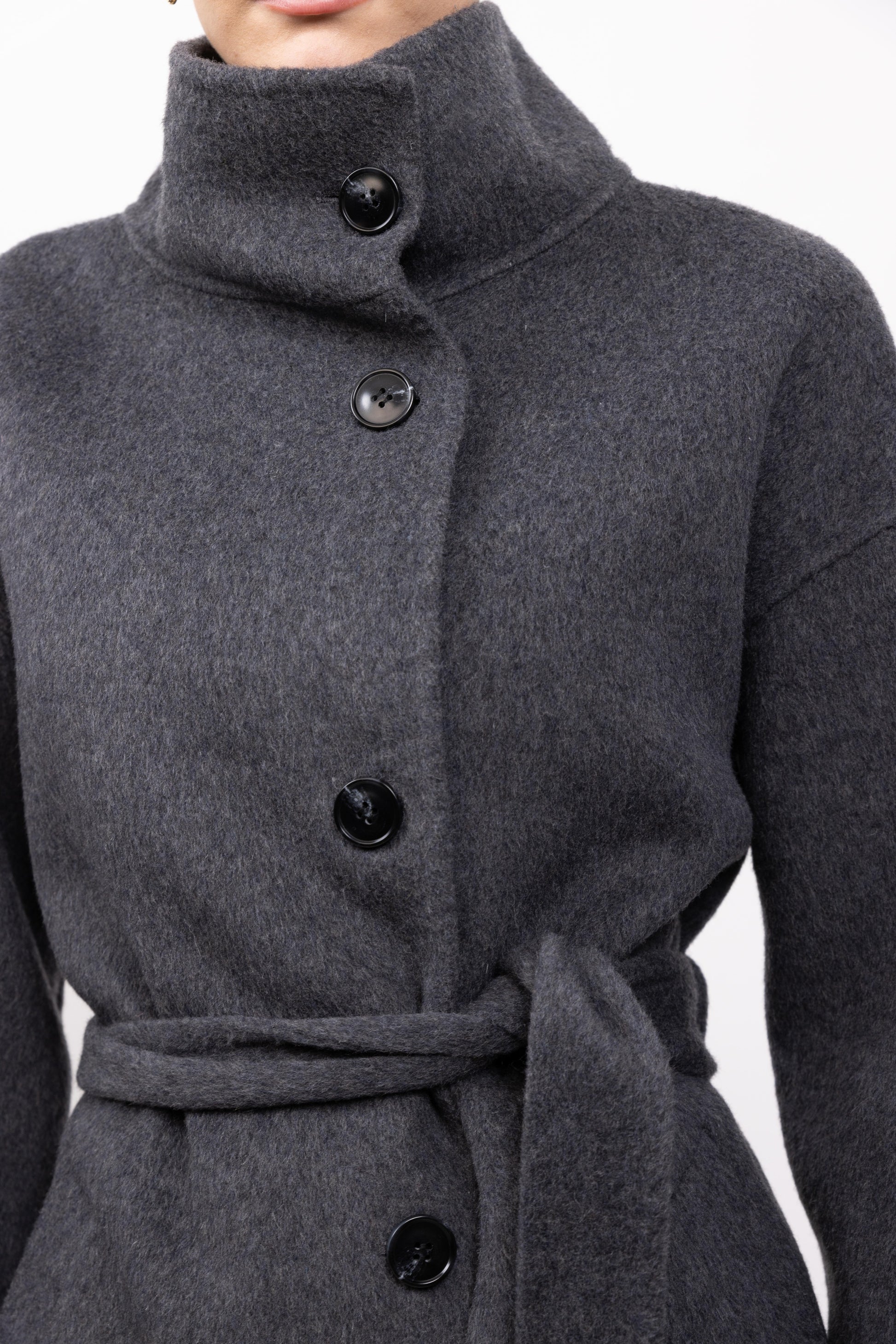 MANTEAU LAINE À COL MONTANT - FAIT MAIN - K-ZELL PARIS