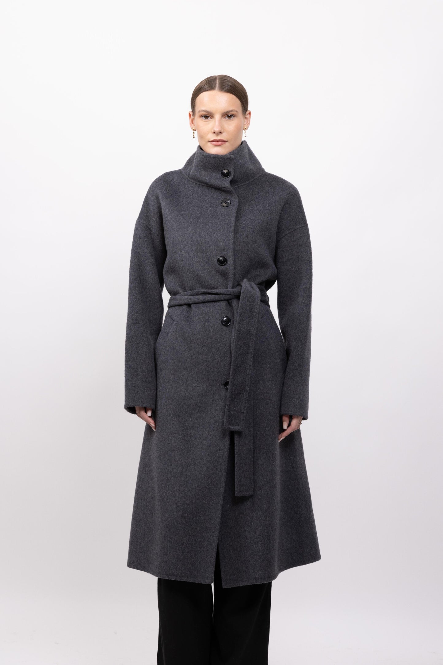 MANTEAU LAINE À COL MONTANT - FAIT MAIN - K-ZELL PARIS