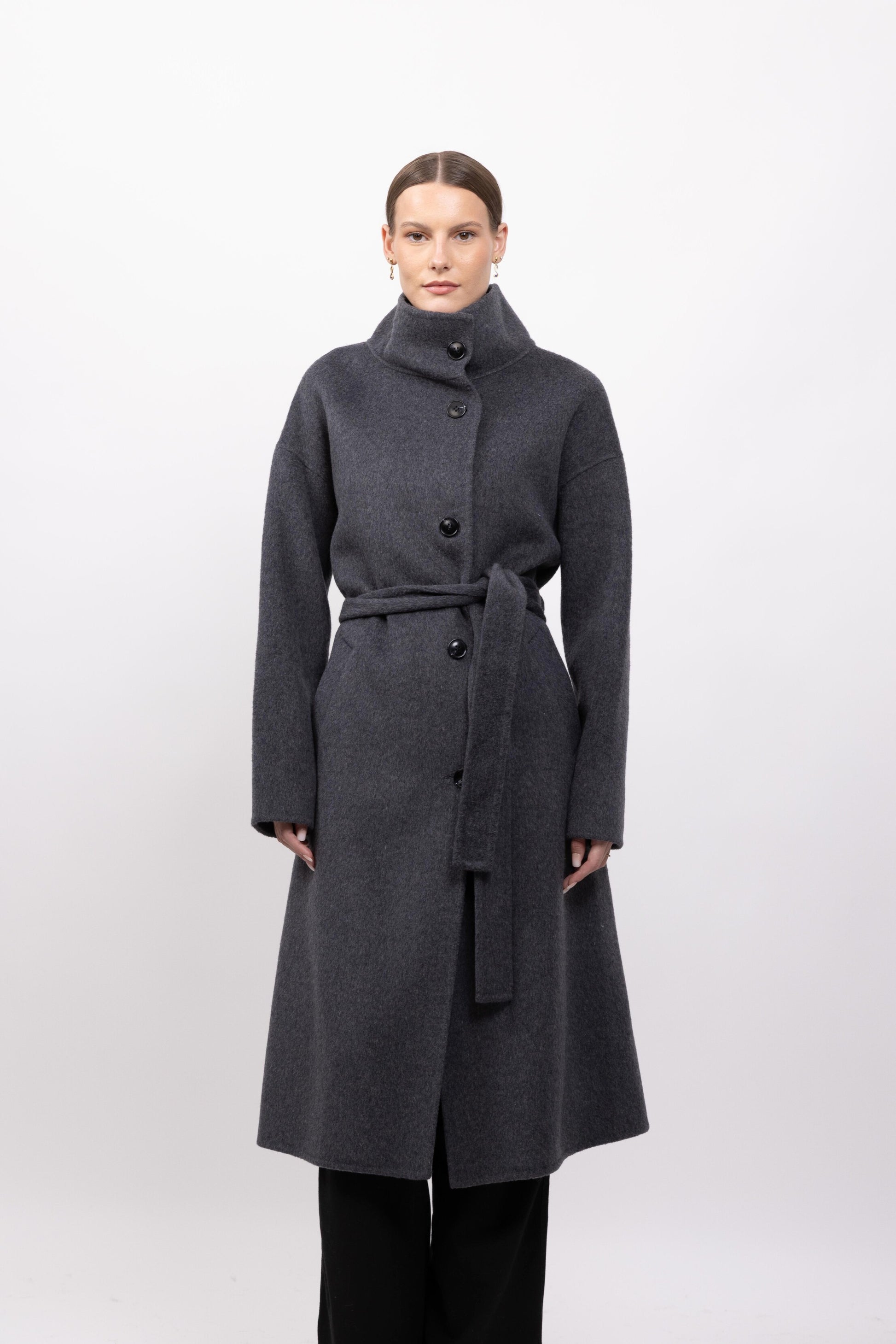 MANTEAU LAINE À COL MONTANT - FAIT MAIN - K-ZELL PARIS